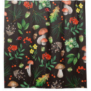 Rideaux De Douche Motif sans joint avec champignons, noix, feuilles,