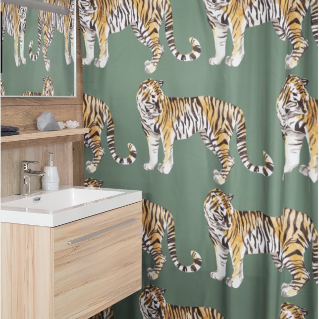 Rideaux De Douche Motif sauvage des tigres d'aquarelle tropicale mod (Créateur téléchargé)