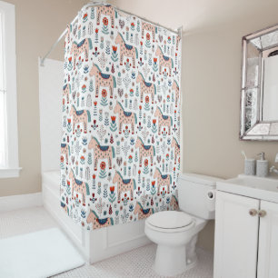 Rideaux De Douche Motif scandinave d'art populaire de cheval