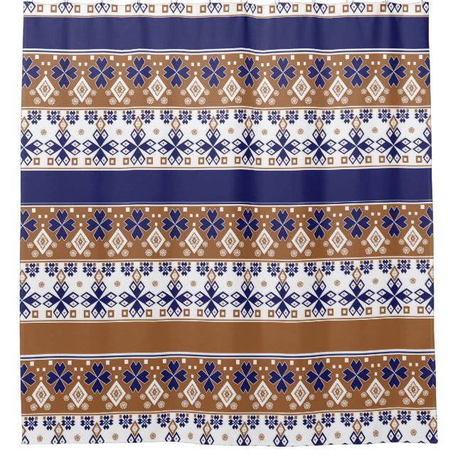 Rideaux De Douche Motif scandinave rayé brun bleu (Devant)