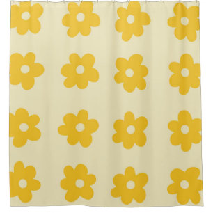 Rideaux De Douche Motif simple à fleurs rétro jaune tropicale