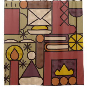 Rideaux De Douche MOTIF : soirée cosy. Illustration vintage abstrait