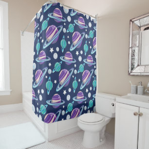 Rideaux De Douche Motif spatial, Planètes, Étoiles, Galaxie, Cosmos