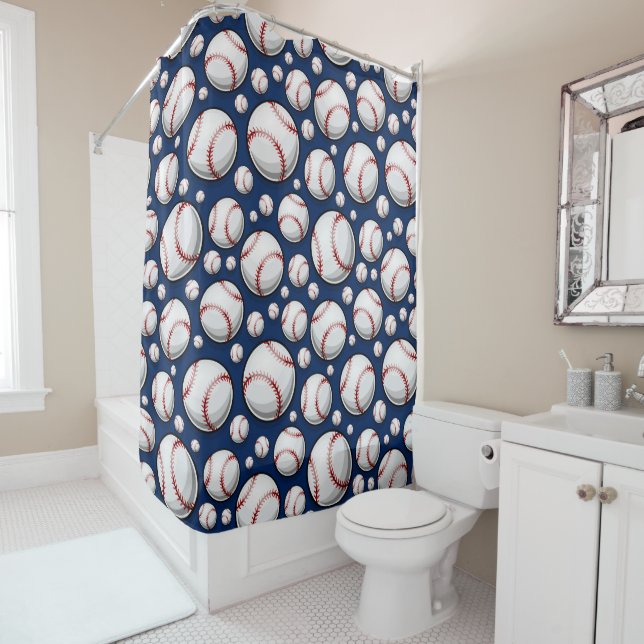 Rideaux De Douche Motif sportif de baseball (En situation)