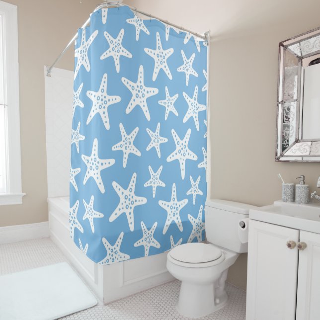 Rideaux De Douche Motif Starfish Bleu (En situation)