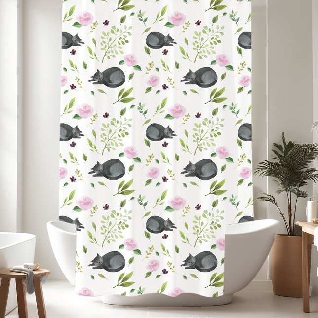 Rideaux De Douche Motif Sweet Black Kitty Cats (Créateur téléchargé)