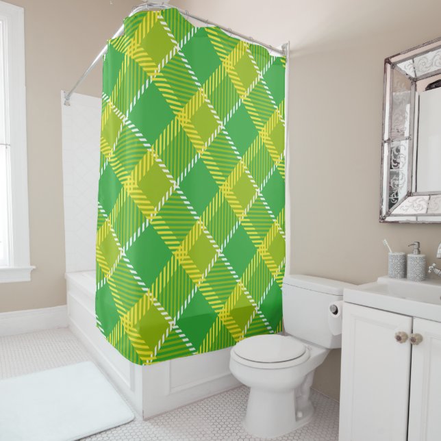 Rideaux De Douche Motif Tendance Vert Et Jaune Plaid (En situation)