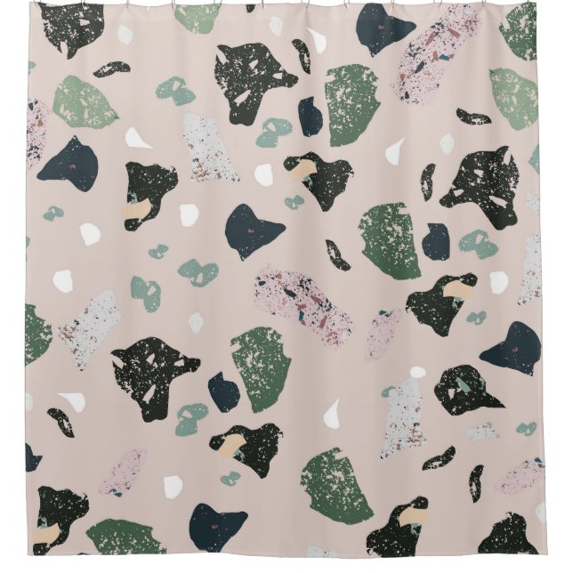 Rideaux De Douche Motif Terrazzo Vert (Devant)