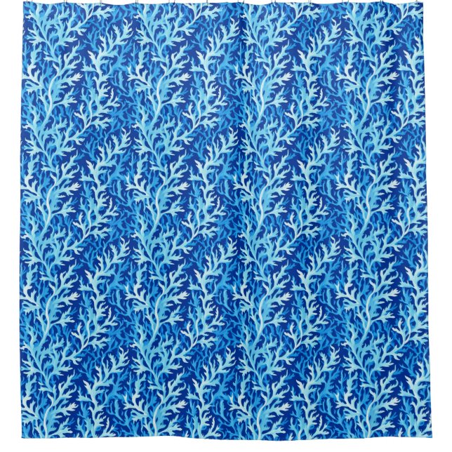 Rideaux De Douche Motif textile du littoral d'algues bleues (Devant)