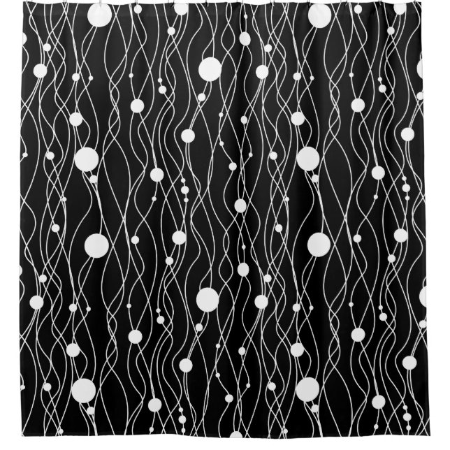 Rideaux De Douche Motif Tourbillonnant de lignes et de points noirs  (Devant)