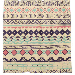 Rideaux De Douche Motif tribal aztèque en bandes, illustration vinta