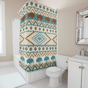Rideaux De Douche Motif tribal Bison de Buffalo Sud-Ouest Woodland