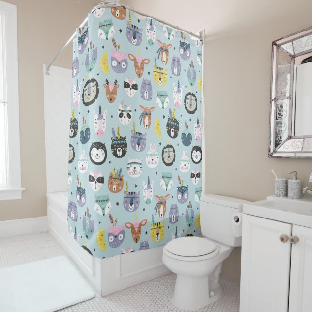 Rideaux De Douche Motif tribal mignon de visage (En situation)
