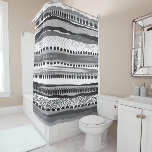 Rideaux De Douche Motif tribal noir gris et blanc