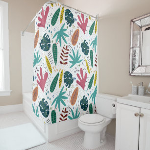 Rideaux De Douche motif tropical avec feuilles colorés