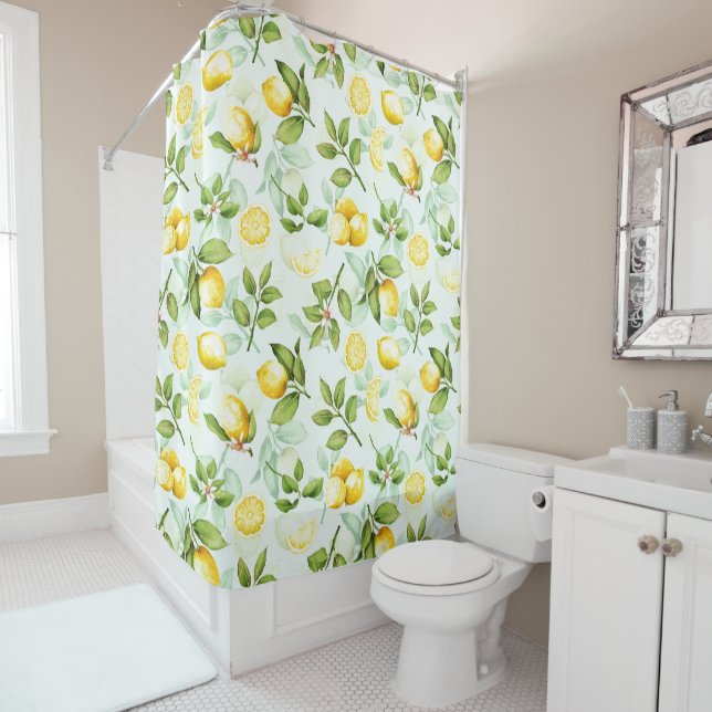 Rideaux De Douche Motif tropical de fruit d'été de citron sur la (En situation)