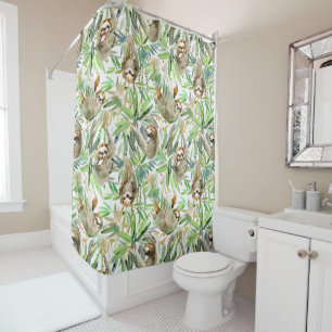 Rideaux De Douche Motif tropical de paresse d'aquarelle