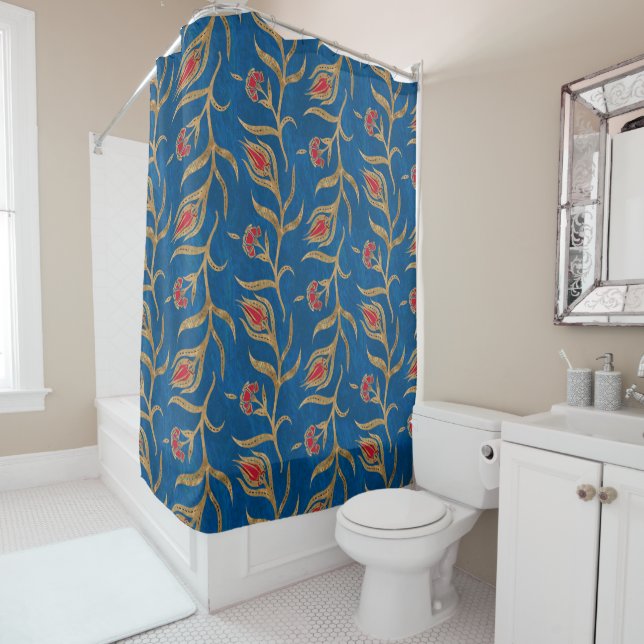 Rideaux De Douche Motif turc de tulipe - tuile de tabouret (En situation)