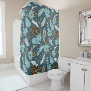 Rideaux De Douche motif turquoise fleuri turquoise en plumes