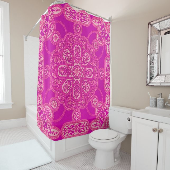 Rideaux De Douche Motif unique couleur rose violet rose brillant (En situation)