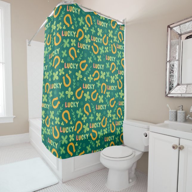 Rideaux De Douche Motif vert CHANCEUX irlandais (En situation)