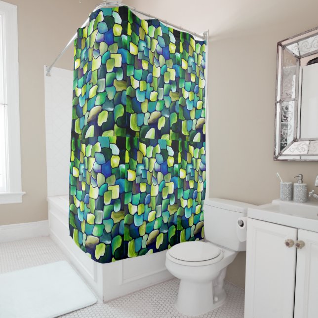 Rideaux De Douche Motif vert contemporain (En situation)