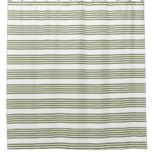 Rideaux De Douche Motif vert olive et blanc cinq bandes