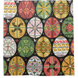 Rideaux De Douche motif vintage avec pysanky. Motif d'oeufs de Pâque