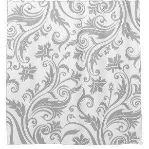 Rideaux De Douche Motif vintage de damassé de gris argenté