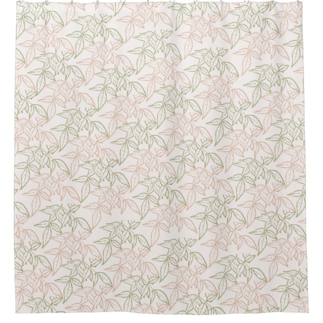 Rideaux De Douche Motif Vintage de feuille vert rose rétro (Devant)