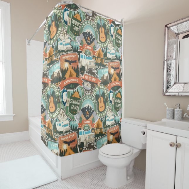 Rideaux De Douche Motif Vintage voyage Explorer (En situation)