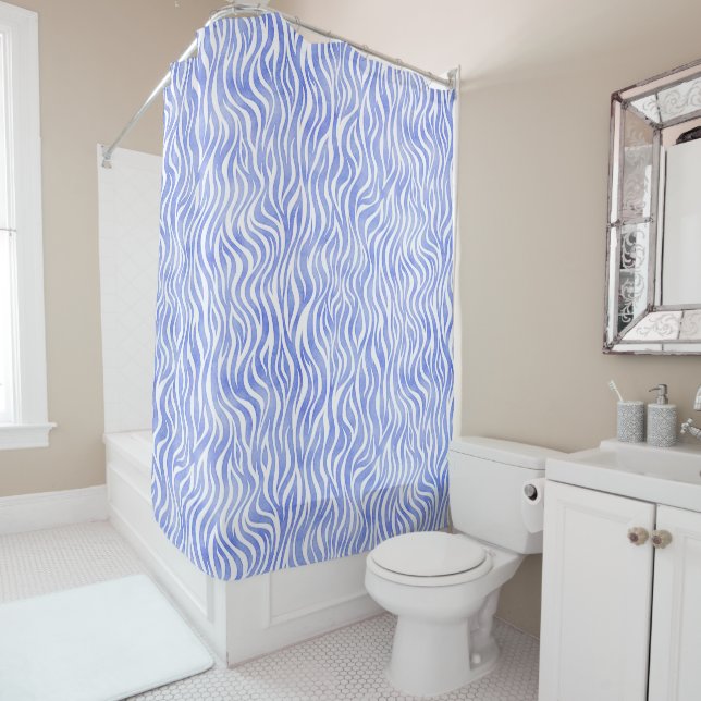 Rideaux De Douche Motif Zèbre bleu Aquarelle (En situation)