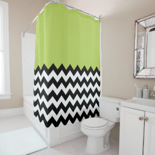 Rideaux De Douche Motif Zigzag noir et blanc, Chevron, Vert