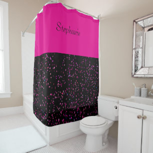 Rideaux De Douche Motifs de paillettes rose chaud Nom Noir Monogramm