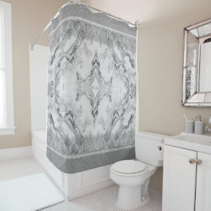 Rideaux De Douche Motifs en dentelle de marbre gris argenté élégant