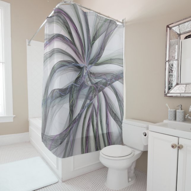 Rideaux De Douche Motions Filigree Moderne Abstrait pivotant Fractal (En situation)