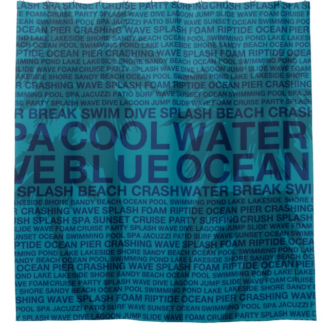 Rideaux De Douche Mots d'été au bord de la piscine et palmier (Devant)