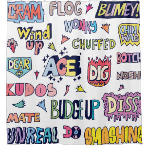 Rideaux De Douche Mots en argot anglais, lettres de gribouillis