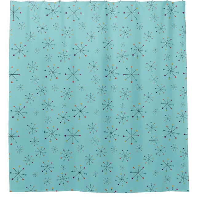 Rideaux De Douche Moyen-siècle moderne de l'âge atomique Aqua Motif  (Devant)