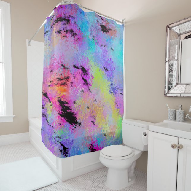 Rideaux De Douche Multicolor Abstrait (En situation)