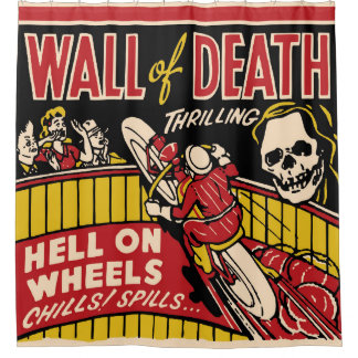 Rideaux De Douche mur 1940s-50s de cascade de moto de la mort