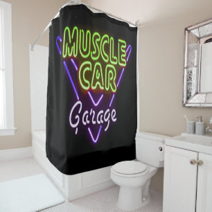 Rideaux De Douche Museau Garage Neon Signal bleu vert