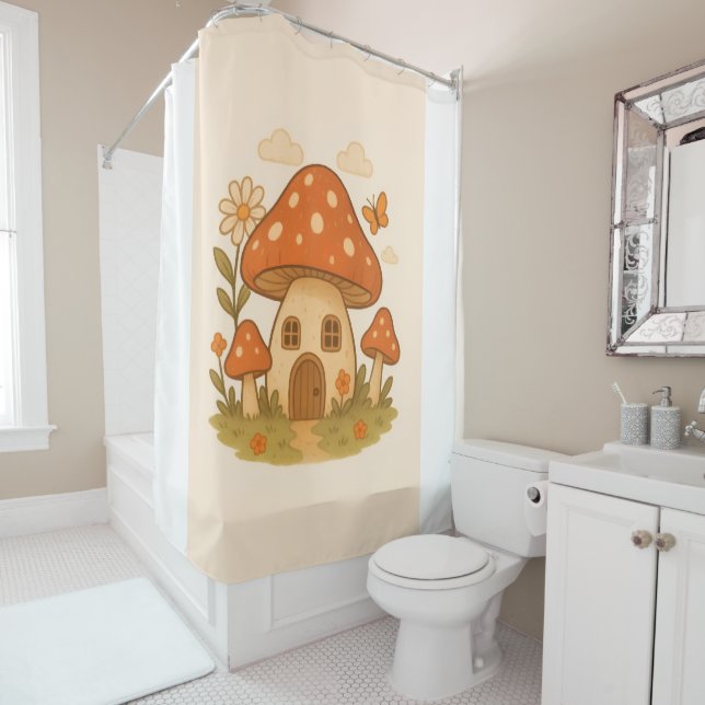 Rideaux De Douche Mushroom house bathroom curtain (En situation)