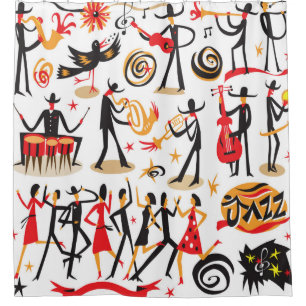 Rideaux De Douche musiciens de jazz - jeu d'icônes. Isolé sur fond b