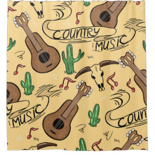 Rideaux De Douche Musique country Guitare Cactus Motif