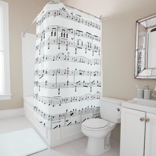 Rideaux De Douche Musique en feuille blanche (En situation)