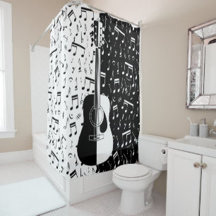 Rideaux De Douche Musique noire et blanche contemporaine élégante de