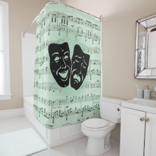 Rideaux De Douche Musique verte et masques grecs de théâtre