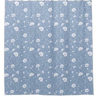 Rideaux De Douche Muted Blue And White Wildflower Pattern