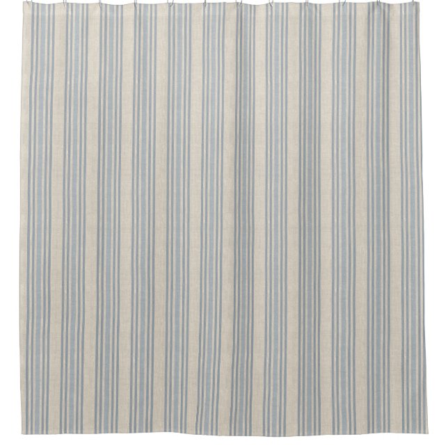 Rideaux De Douche Muted Distressed Blue Farmhouse Ticking Stripe (Devant)